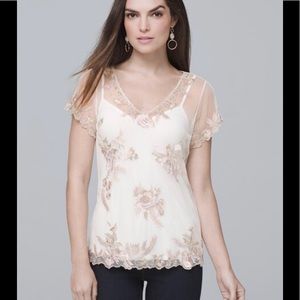 White House Black Market Embroidered Mesh Top